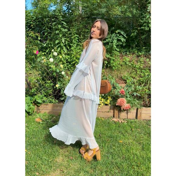 Powder Blue Romantic Boho Sheer Ruffle Maxi Dress - Picture 6 of 9